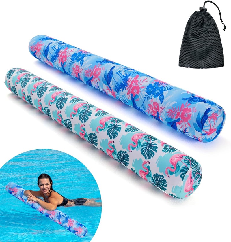 Brmoka Inflatable Swimming Pool Noodle, 2 Pack Soft Fabric Quick Drying Covered Large Pool Floats Noodles, Premium Buoyancy Swim PoolFloats with Portable Storage Bag for Pool Party Toy - Image 1